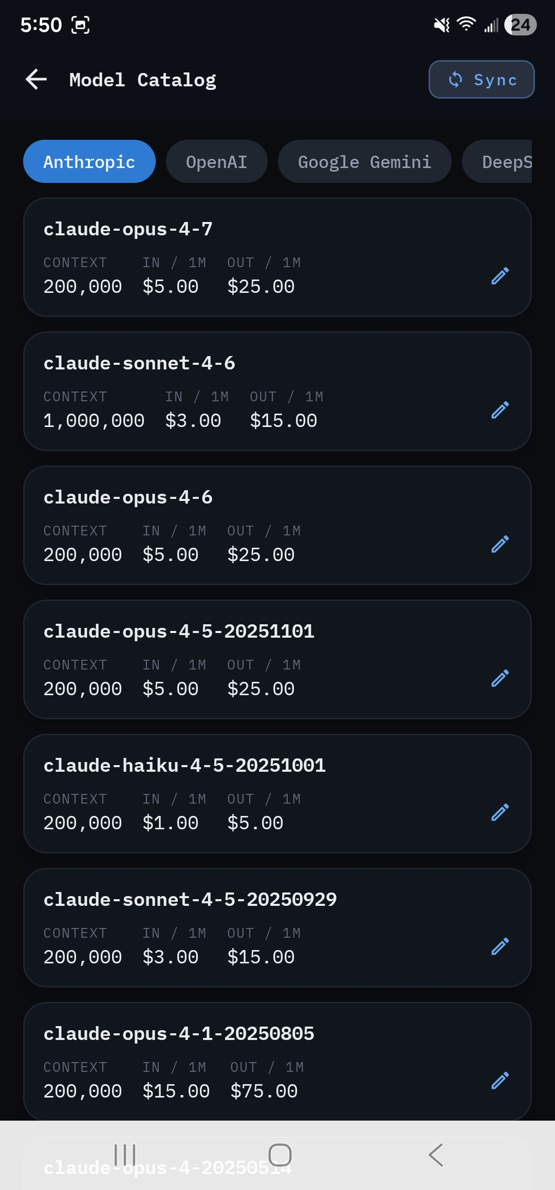 Per-row editable pricing