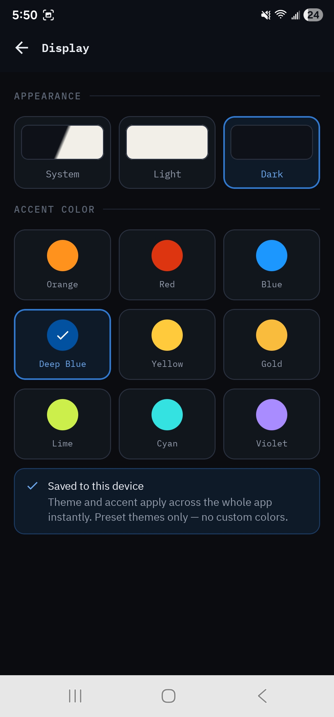 Dual theme · 9 accents