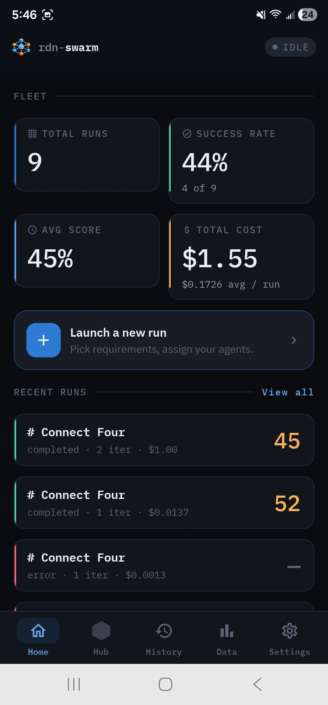 Swarm Mobile home tab