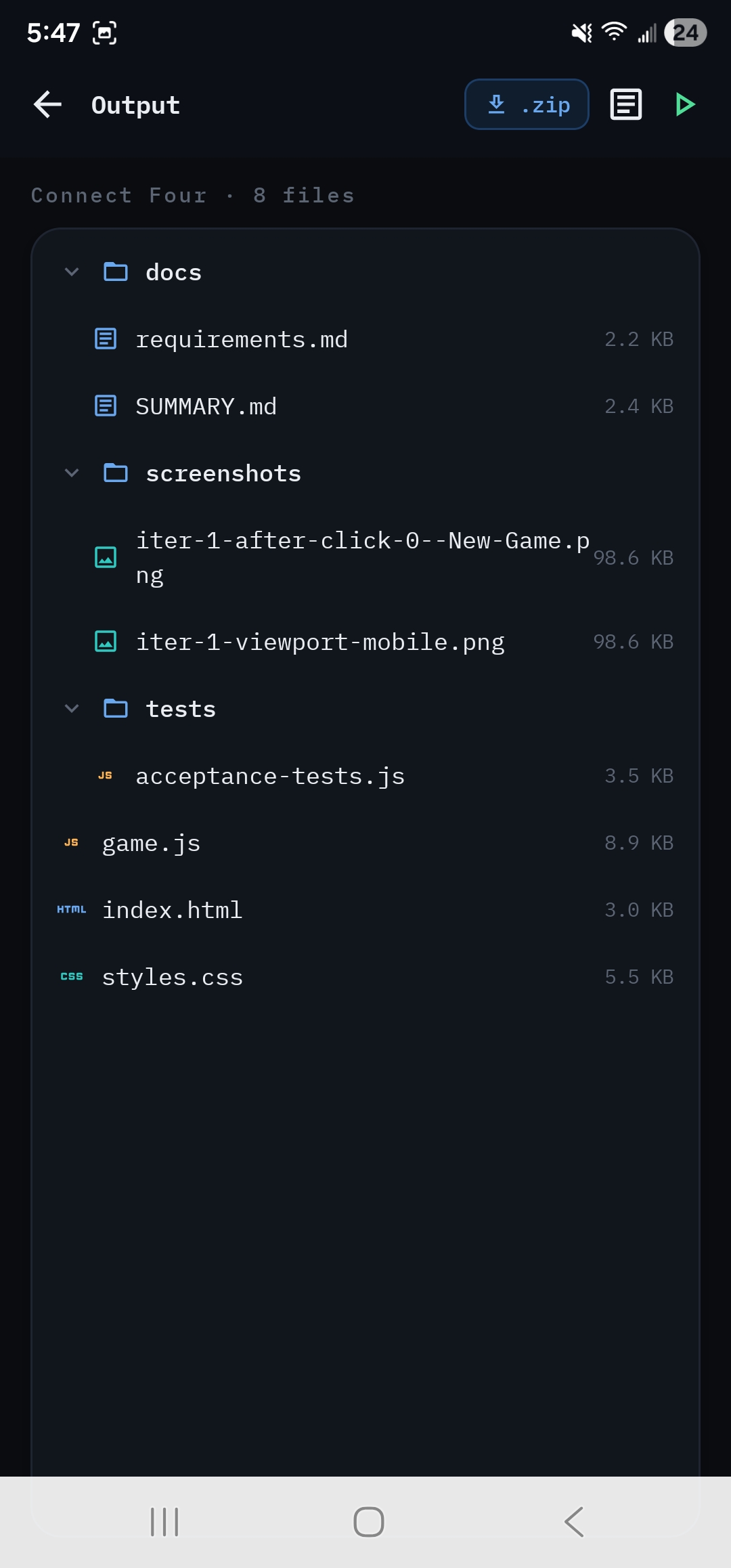 File tree + zip export